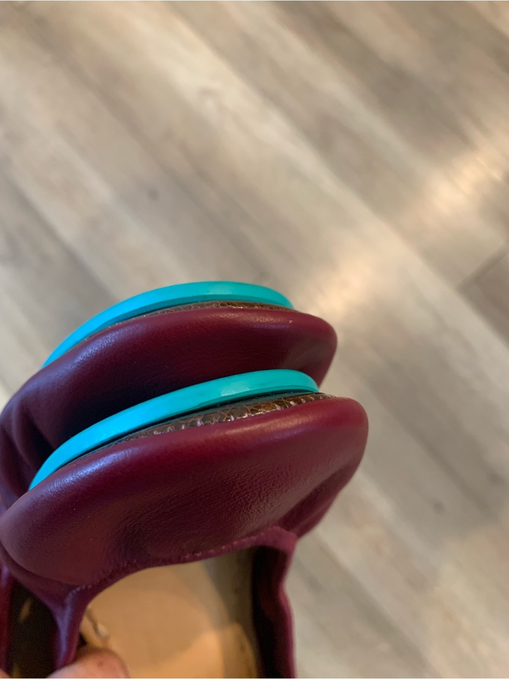 Tieks Sz 8 Foldable Burgundy Leather Slip-On Ballet Flats with Teal Heel Tab - Picture 10 of 16